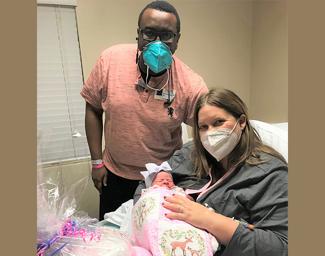 Raschele and Christopher Ogbuehi welcoming their newborn baby Justina