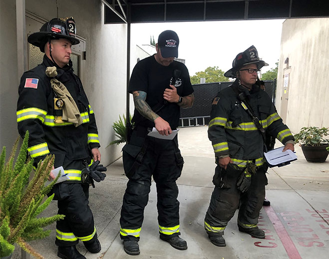 Firefighters participating in emergency preparedness drill
